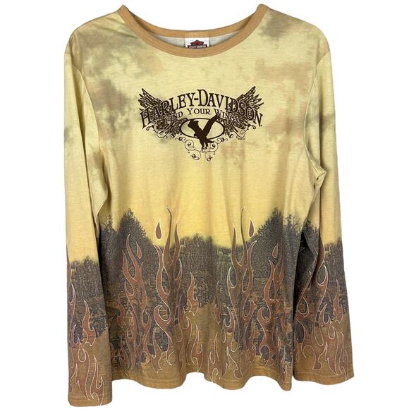 Harley Davidson Long Sleeve Biker Flame Graphic Tshirt XL - Picture 1 of 4